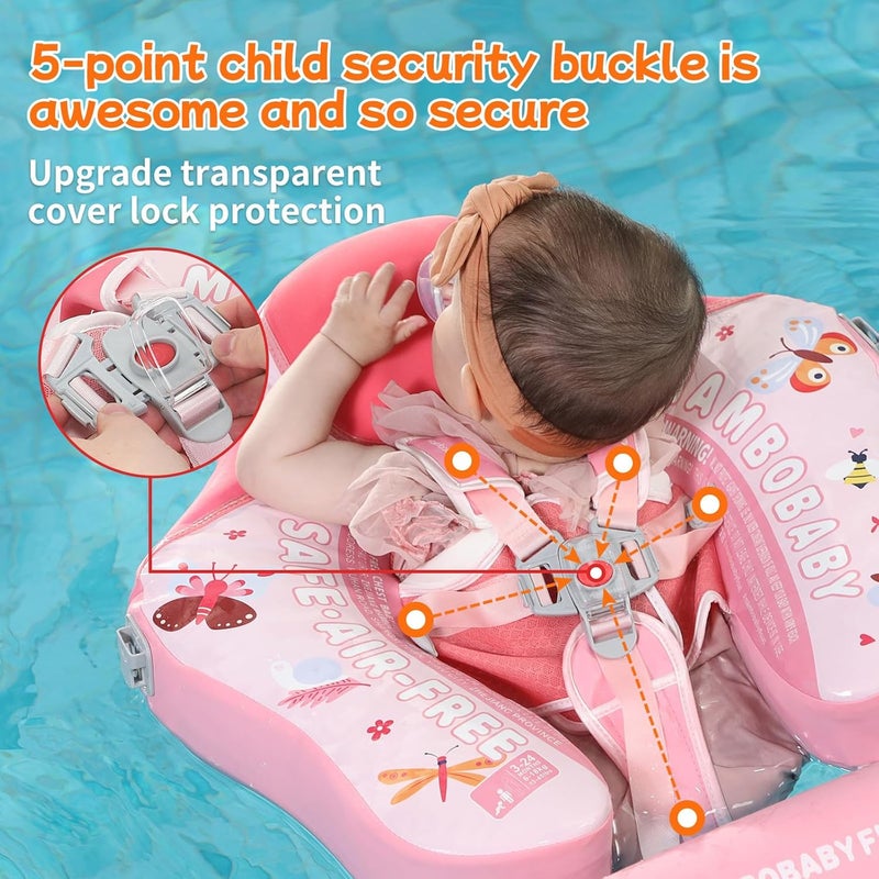 V Convey Mambobaby Float Add Tail No Flip Over Non-Inflatable Baby Swim Float Pearl Foam Solid Water Floats Smart Swim Trainer Infant Pool Float Swim Ring with Sun Canopy - Image 5